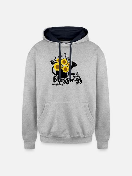 count your blessings everyday - Unisex Contrast Hoodie - heather gray/navy