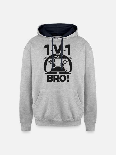 1v1 Bro - Unisex Contrast Hoodie - heather gray/navy