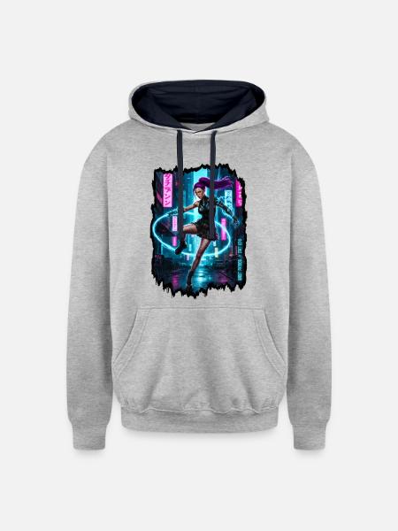 Cyberpunk Aesthetic — Phantom Protocol - Unisex Contrast Hoodie - heather gray/navy