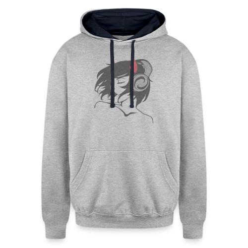Lovely Little Devil Horns Woman Faded - Unisex Contrast Hoodie