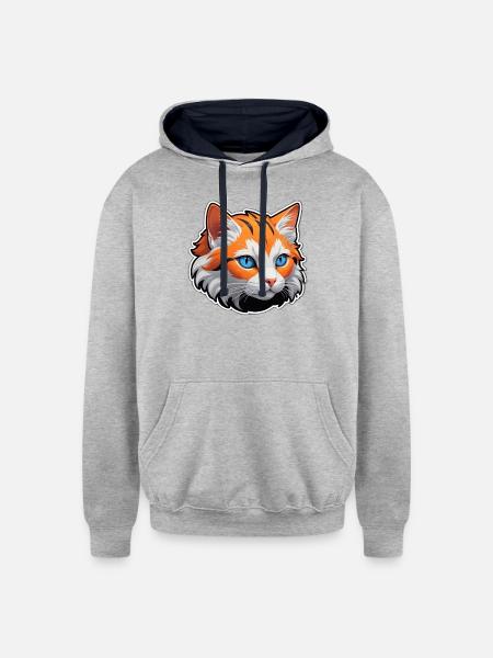 Cat face - Unisex Contrast Hoodie - heather gray/navy