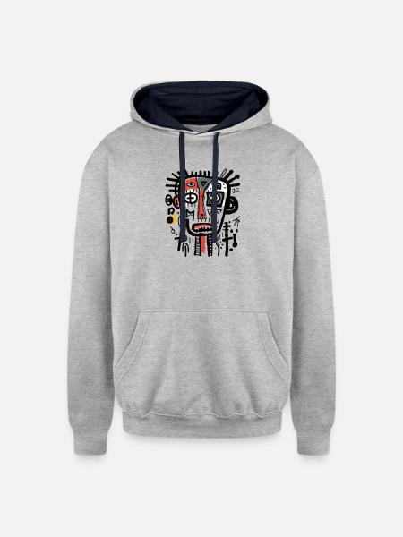 unique character design - Unisex Contrast Hoodie - heather gray/navy