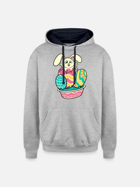 Surprise Bunny - Unisex Contrast Hoodie - heather gray/navy