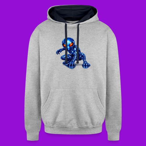Blue Alien Crouch - Unisex Contrast Hoodie