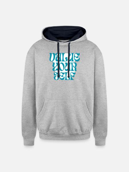 value yourself - Unisex Contrast Hoodie - heather gray/navy