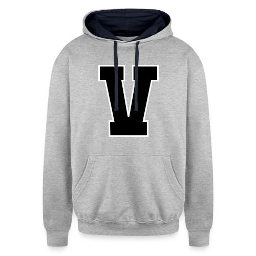 Varsity Letter V Athletic Alphabet Graphic - Unisex Contrast Hoodie