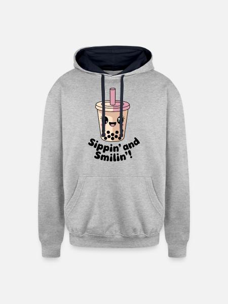 Sippin and Smilin - Unisex Contrast Hoodie - heather gray/navy