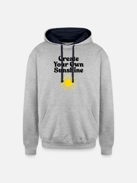 Vivid Sunburst Emblem Design - Unisex Contrast Hoodie - heather gray/navy