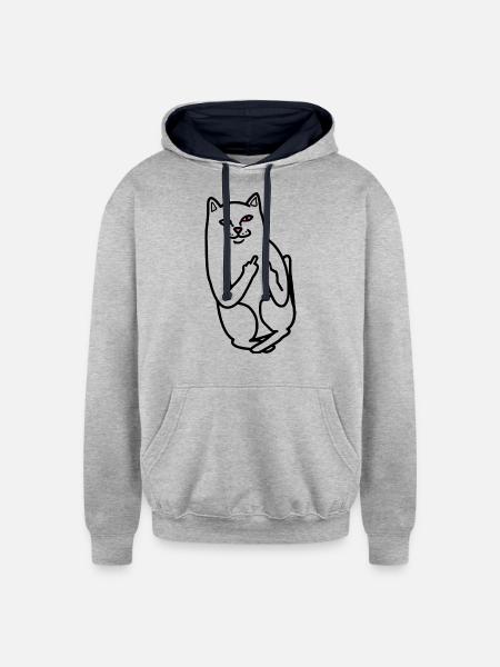 Fuck you cat - Unisex Contrast Hoodie - heather gray/navy