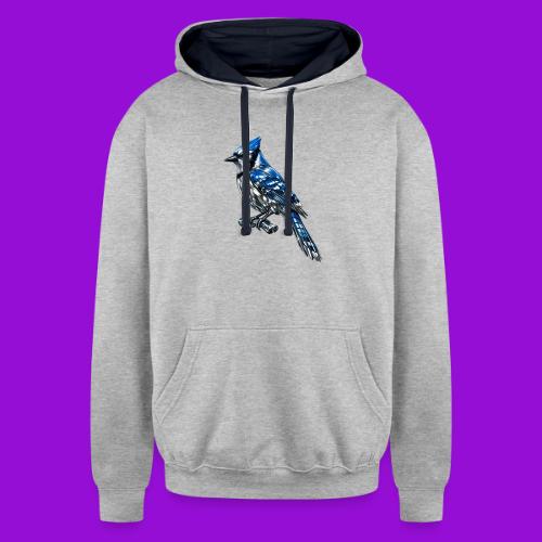Silver Blue Jay on Perch + Flight Stages 2-print - Unisex Contrast Hoodie