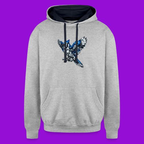 Silver Blue Jay Open Wing Perch - Unisex Contrast Hoodie