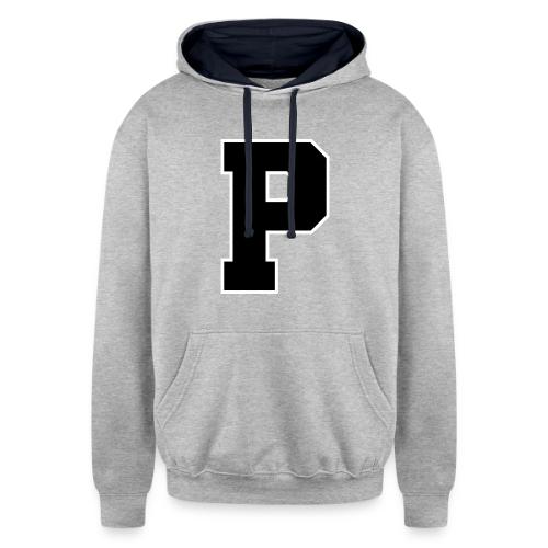 Varsity Letter P Athletic Alphabet Design - Unisex Contrast Hoodie