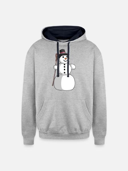 Snowman holding broom - Unisex Contrast Hoodie - heather gray/navy