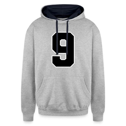 Varsity Number 9 Athletic Font - Unisex Contrast Hoodie