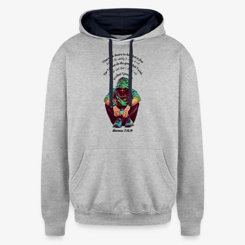 Hooded Man Color Pencil Sketch Drawing Scripture - Unisex Contrast Hoodie