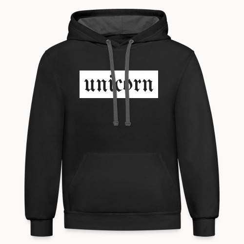 Gothic Unicorn Text White Background - Unisex Contrast Hoodie