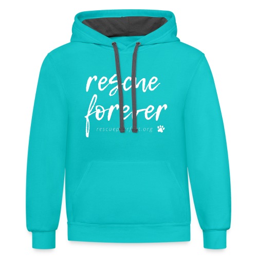 Rescue Forever Cursive Large White - Unisex Contrast Hoodie
