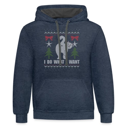 Ugly Christmas Sweater I Do What I Want Cat - Unisex Contrast Hoodie