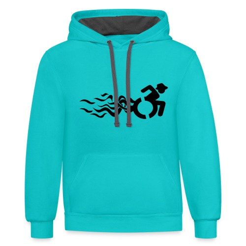 Wheelchair user with flames, disability - Unisex Contrast Hoodie