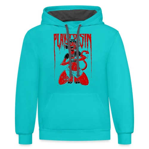 Play to Sin Gamer Sexy Red Cartoon Devil Girl - Unisex Contrast Hoodie