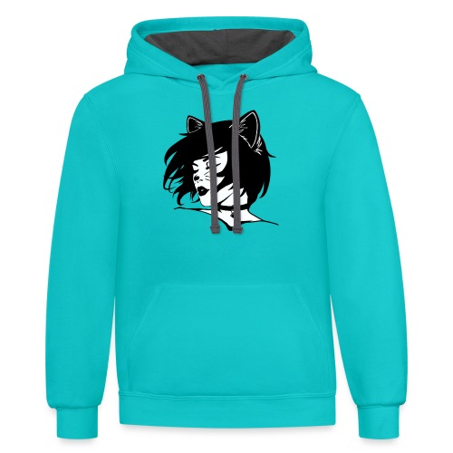 Cute Kitty Cat Halloween Costume (Tail on Back) - Unisex Contrast Hoodie