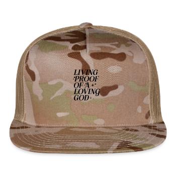 Living Proof of a Loving God - Trucker Hat - MultiCam\tan - Front