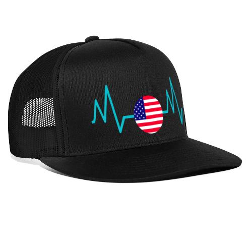 Heartbeat USA Flag – Patriotic American Pride Tee - Trucker Hat
