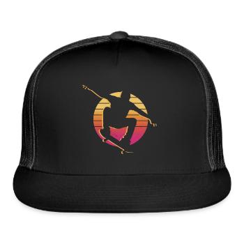 Skateboarding Vintage Graphic Skater Skateboard - Trucker Hat - black/black - Front