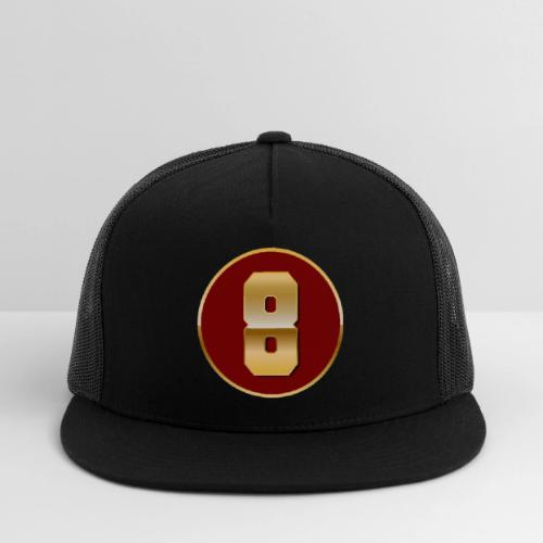 Number 8 in Gold Varsity Font - Trucker Hat
