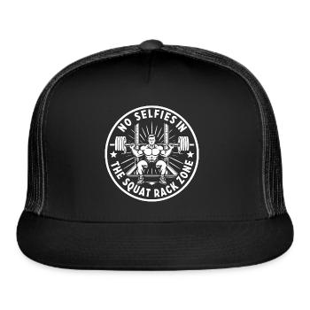 No Selfies in the Squat Rack Zone - Trucker Hat - black/black - Front