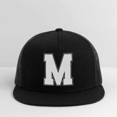 White Letter M – Varsity Alphabet Monogram - Trucker Hat
