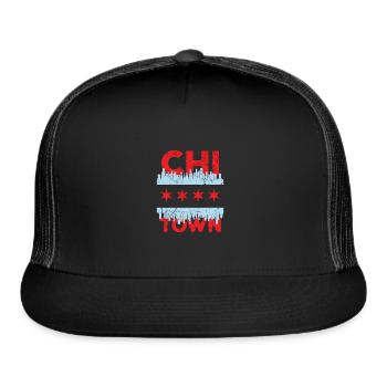 Chi Town Chicago Flag Skyline - Trucker Hat - black/black - Front