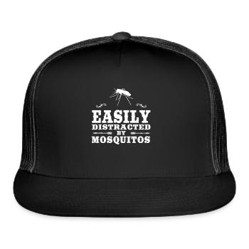 Easily Distracted By Mosquitos Funny Mosquito Desi - Trucker Hat - black/black - Front
