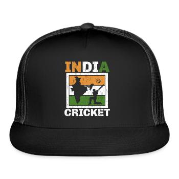 India Cricket Player Cricketer Bat And Ball Sport - Trucker Hat - black/black - Front