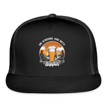 on sunset and beer sippin, beer with sunset - Trucker Hat - black/black - Front