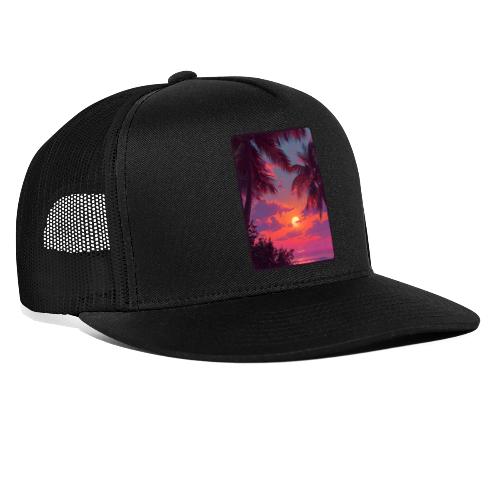 Tropical Sunset Palm Silhouette Design - Trucker Hat