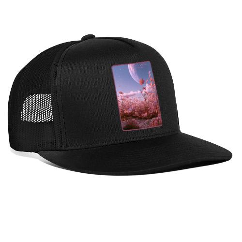 Cosmic Moon & Cosmos Flowers Art - Trucker Hat