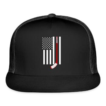 USA Flag With Hockey - Trucker Hat - black/black - Front