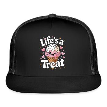 Life’s a Treat Kawaii Ice Cream Cone - Trucker Hat - black/black - Front