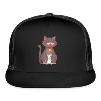 cute cat and mouse - Trucker Hat - black/black - Front
