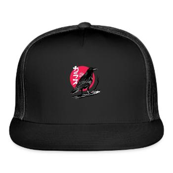 Traditional Crow Raven Japanese Art Halloween - Trucker Hat - black/black - Front