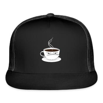 Grouchy Johns Coffee Cup logo - Trucker Hat - black/black - Front