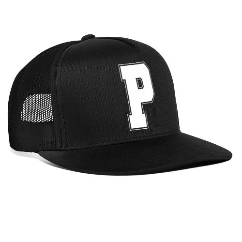 White Letter P – Varsity Alphabet Monogram - Trucker Hat