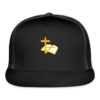 NOUVEAU -- Croix et Bible (Or) - Casquette de camionneur - noir/noir - Devant