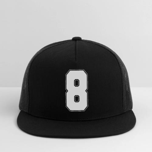 White Number 8 – Varsity Font - Trucker Hat