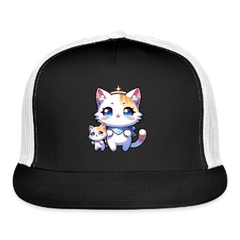 Adorable Kawaii Cats with Big Sparkling Eyes and - Trucker Hat - black/white - Front