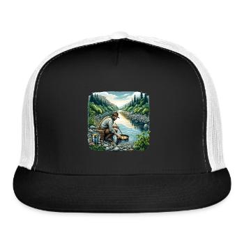 Prospector Searching for Gold in Mountain Stream - Trucker Hat - black/white - Front
