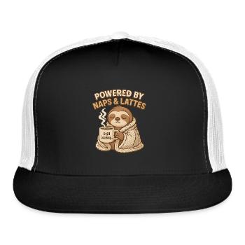 Powered by Naps Lattes Sloth Coffee Design - Trucker Hat - black/white - Front