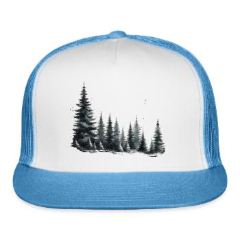 Pine Trees Design - Trucker Hat - white/blue - Front