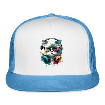 cute cat wearing fun colorful - Trucker Hat - white/blue - Front